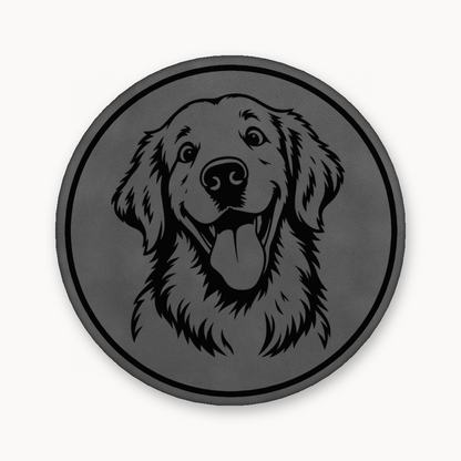 Goofy Golden Retriever – Leatherette Morale Patch — Classic Gray