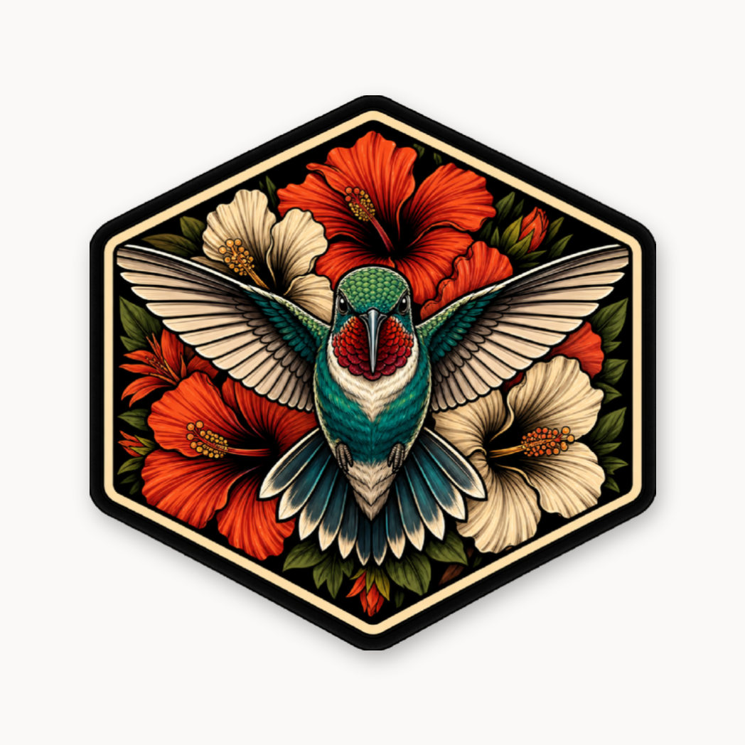Floral Humming Bird – Leatherette Morale Patch — UV Color