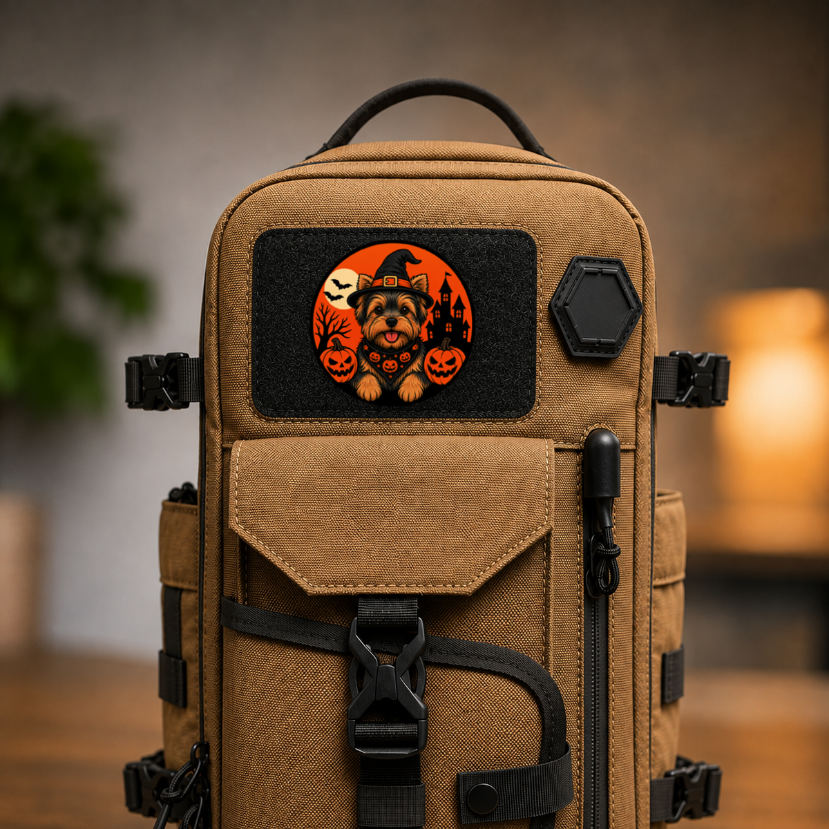 Halloween Yorkie – Leatherette Morale Patch — in use