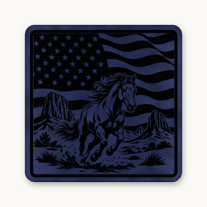 Western American Flag Horse – Leatherette Morale Patch — Dark Saddle Blue