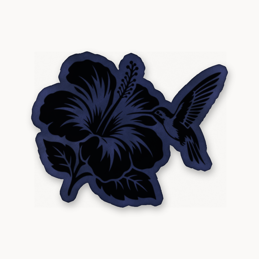 Humming Bird Flower – Leatherette Morale Patch — Dark Saddle Blue