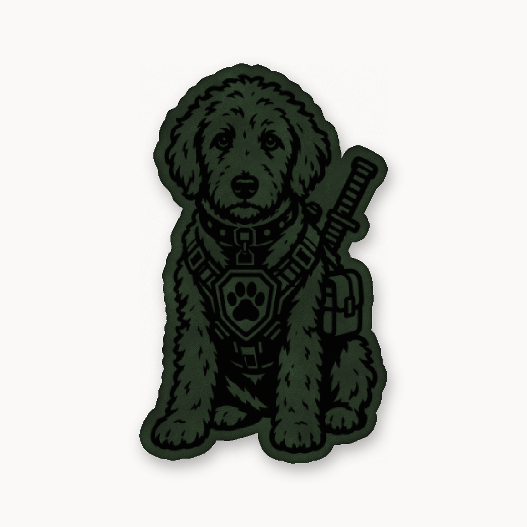 Tactical Labradoodle – Leatherette Morale Patch — Dark Saddle Green