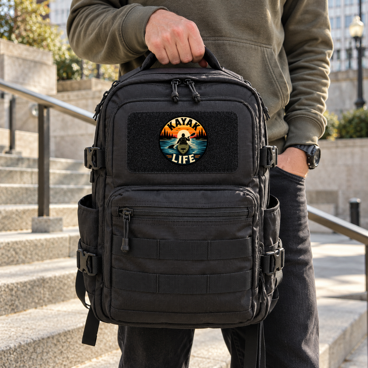 Kayak Life Circle Patch – Leatherette Morale Patch — in use