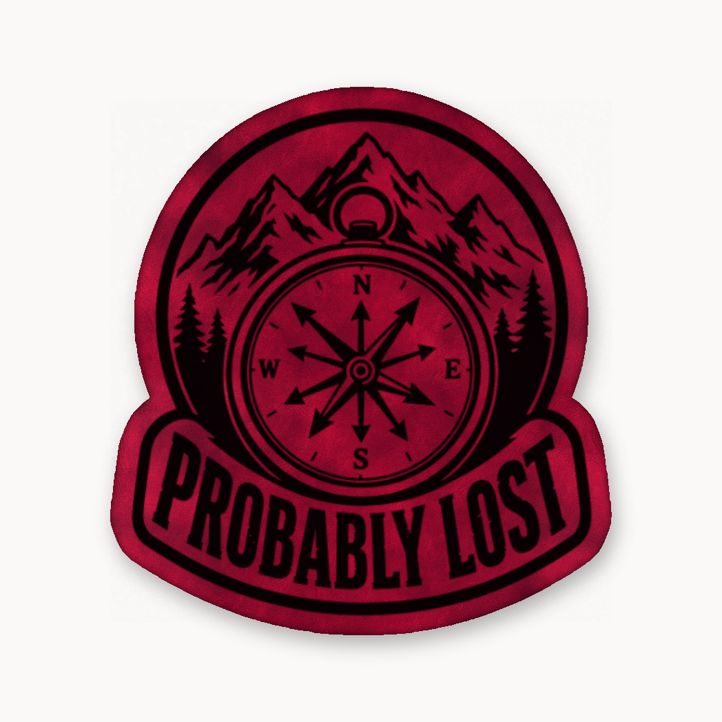 Probably Lost Compass Explorer – Leatherette Morale Patch — Dark Saddle Red
