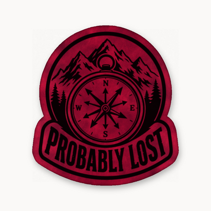 Probably Lost Compass Explorer – Leatherette Morale Patch — Dark Saddle Red