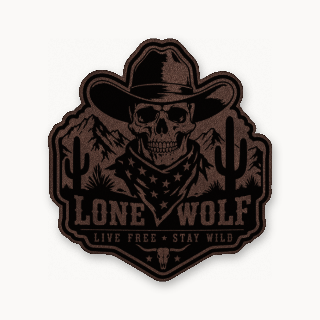 Lone Wolf Life Free Stay Wild – Leatherette Morale Patch — Classic Light Brown