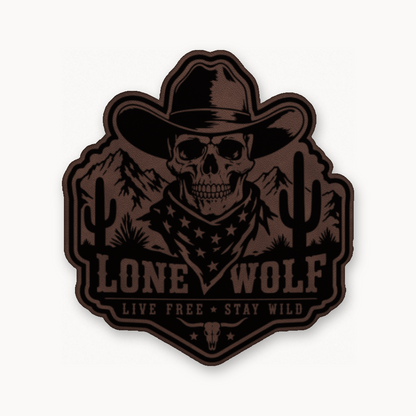 Lone Wolf Life Free Stay Wild – Leatherette Morale Patch — Classic Light Brown