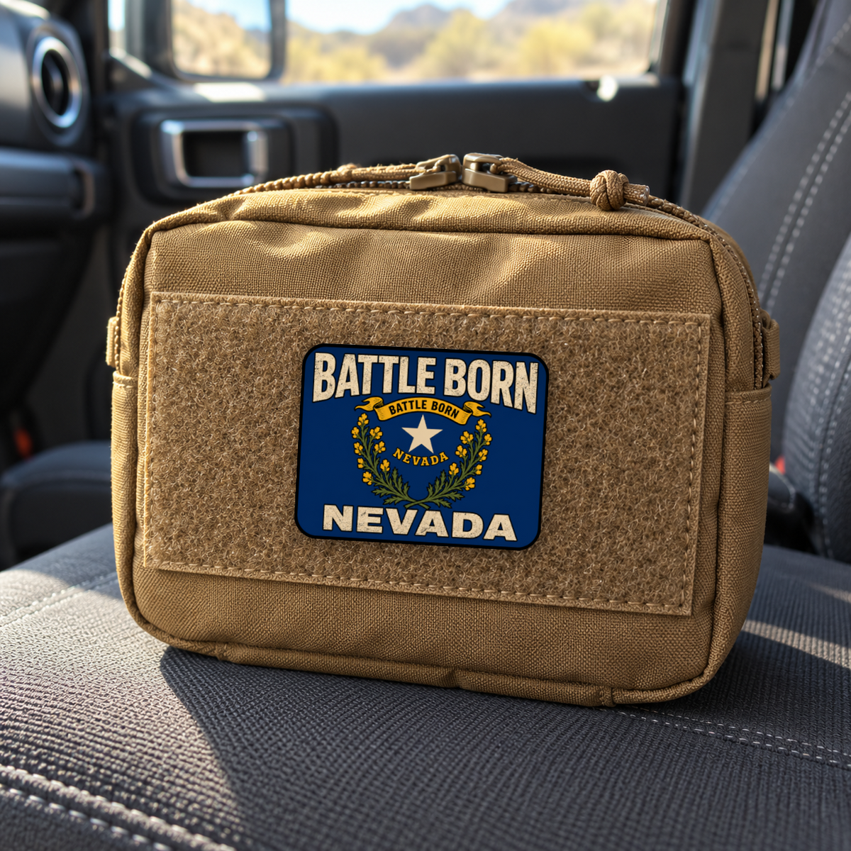 Battle Born Nevada – Leatherette Morale Patch — in use