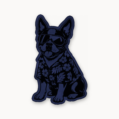 Beach Boston Terrier – Leatherette Morale Patch — Dark Saddle Blue