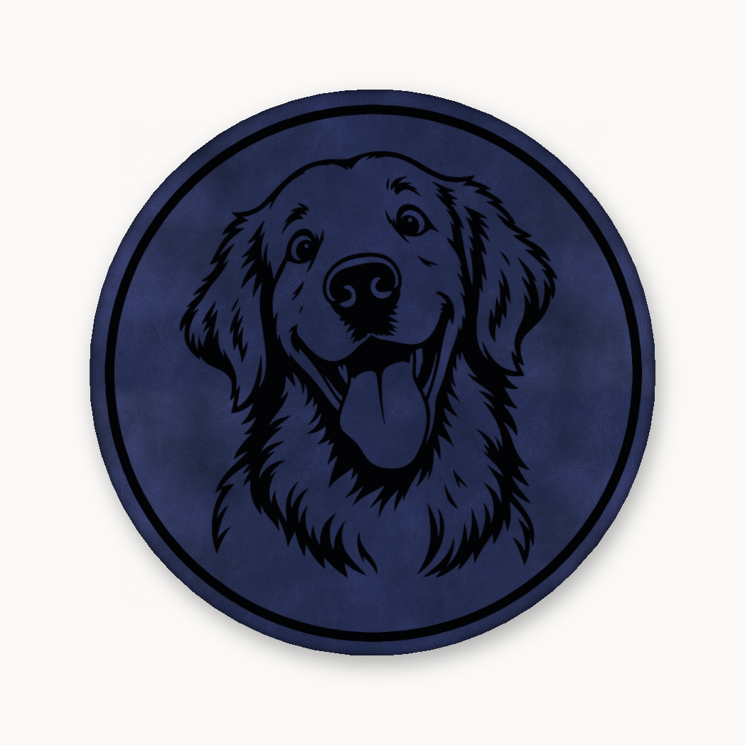 Goofy Golden Retriever – Leatherette Morale Patch — Dark Saddle Blue