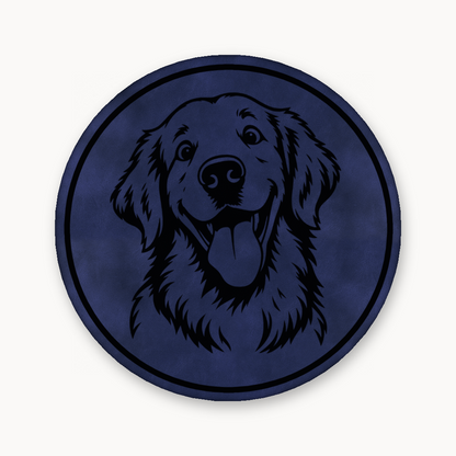Goofy Golden Retriever – Leatherette Morale Patch — Dark Saddle Blue