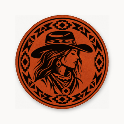 Western Tribal Cowgirl – Leatherette Morale Patch — Classic Orange