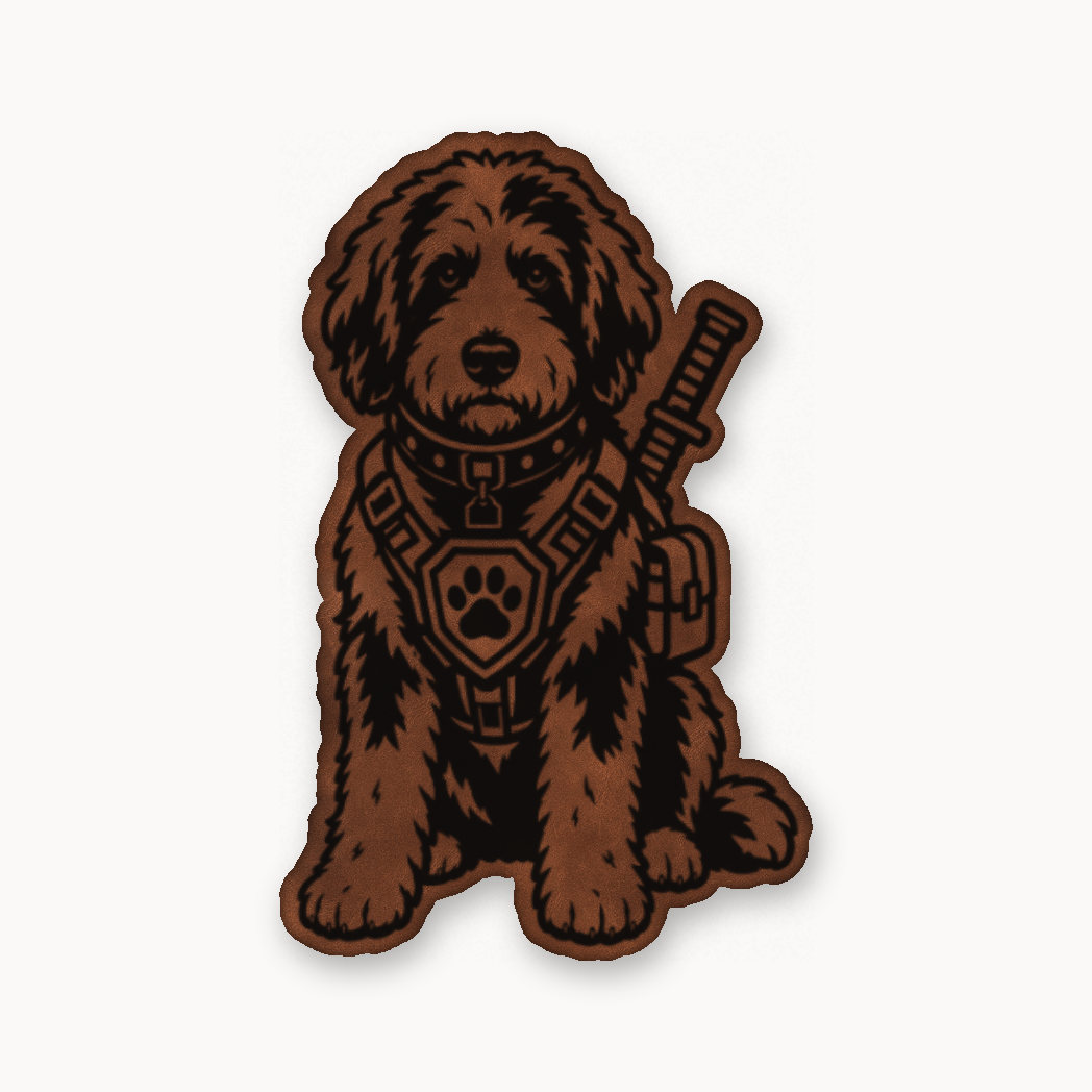 Tactical Bernedoodle – Leatherette Morale Patch — Chestnut Saddle Brown