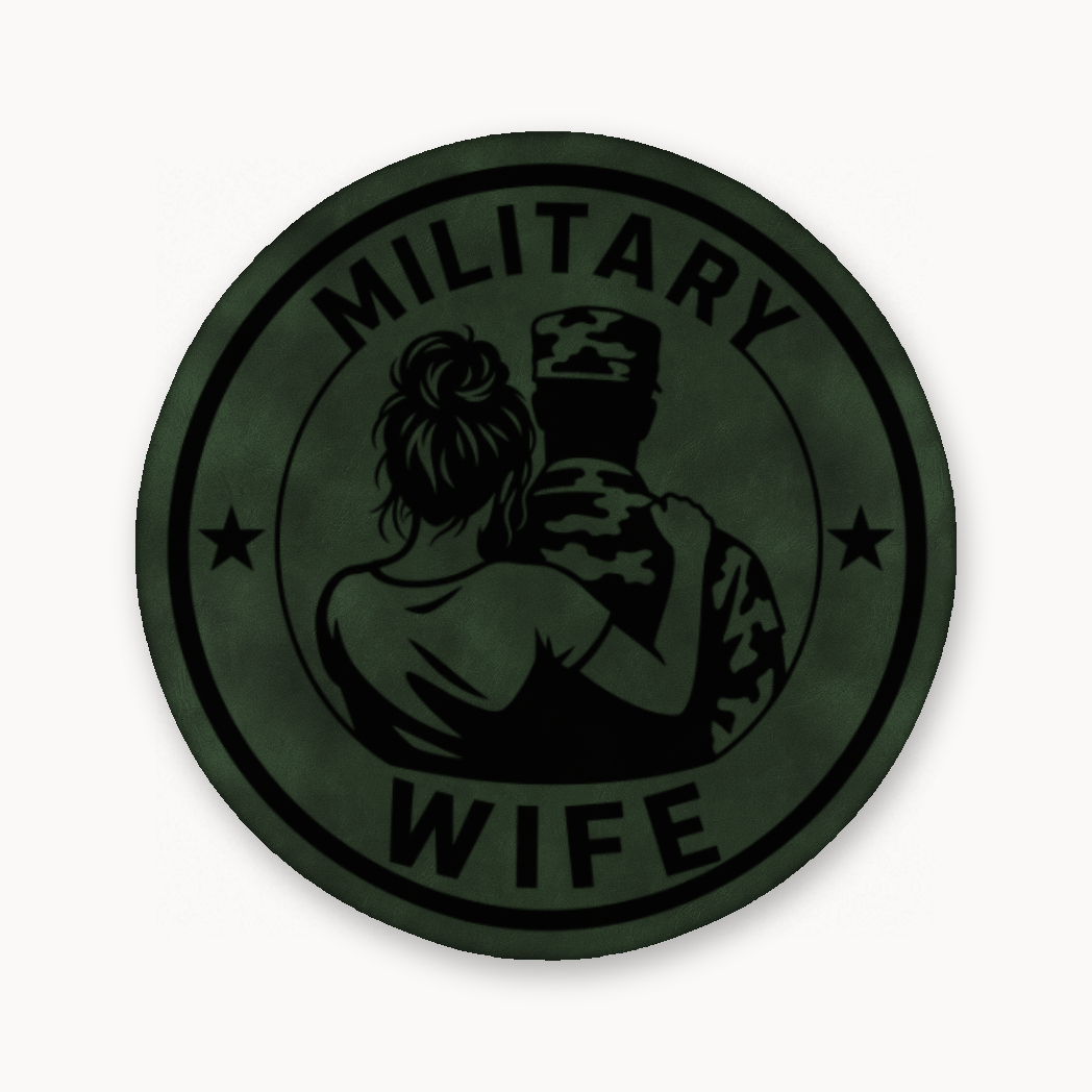 Military Wife – Soldier Emblem – Leatherette Morale Patch — Dark Saddle Green