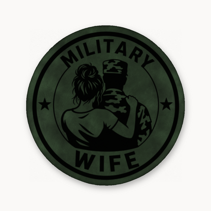 Military Wife – Soldier Emblem – Leatherette Morale Patch — Dark Saddle Green