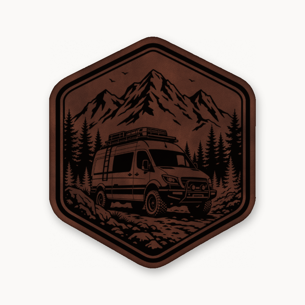 Overlanding Van Life – Leatherette Morale Patch — Dark Saddle Brown