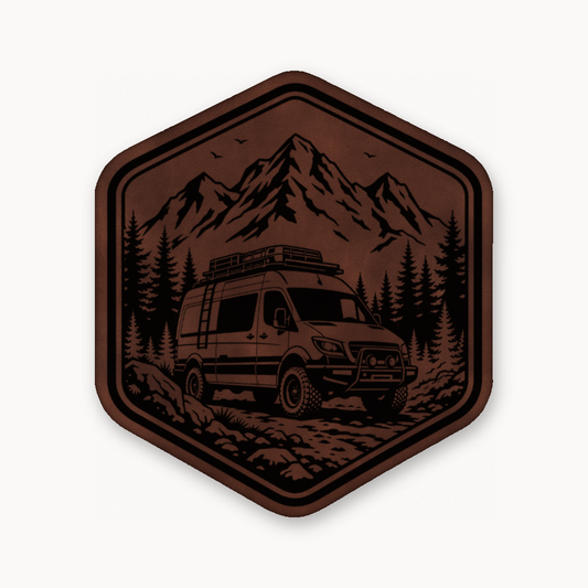Overlanding Van Life – Leatherette Morale Patch — Dark Saddle Brown
