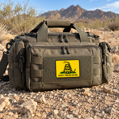 Don't Tread On Me Color – Leatherette Morale Patch — in use