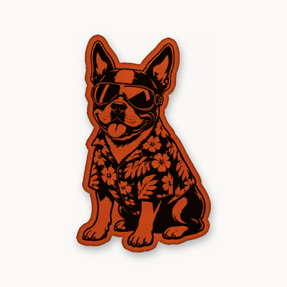 Beach Boston Terrier – Leatherette Morale Patch — Classic Orange
