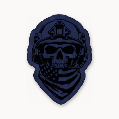 American Tactical Skull Operator – Leatherette Morale Patch — Dark Saddle Blue