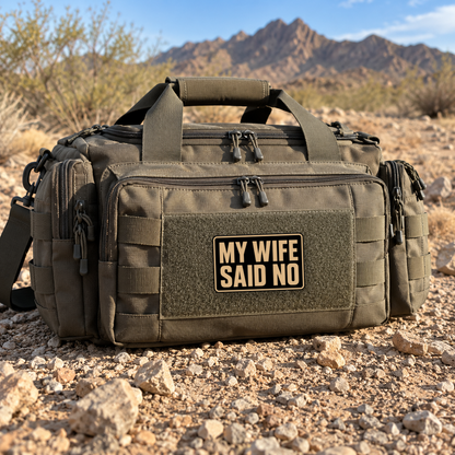 My Wife Said No – Leatherette Morale Patch — in use