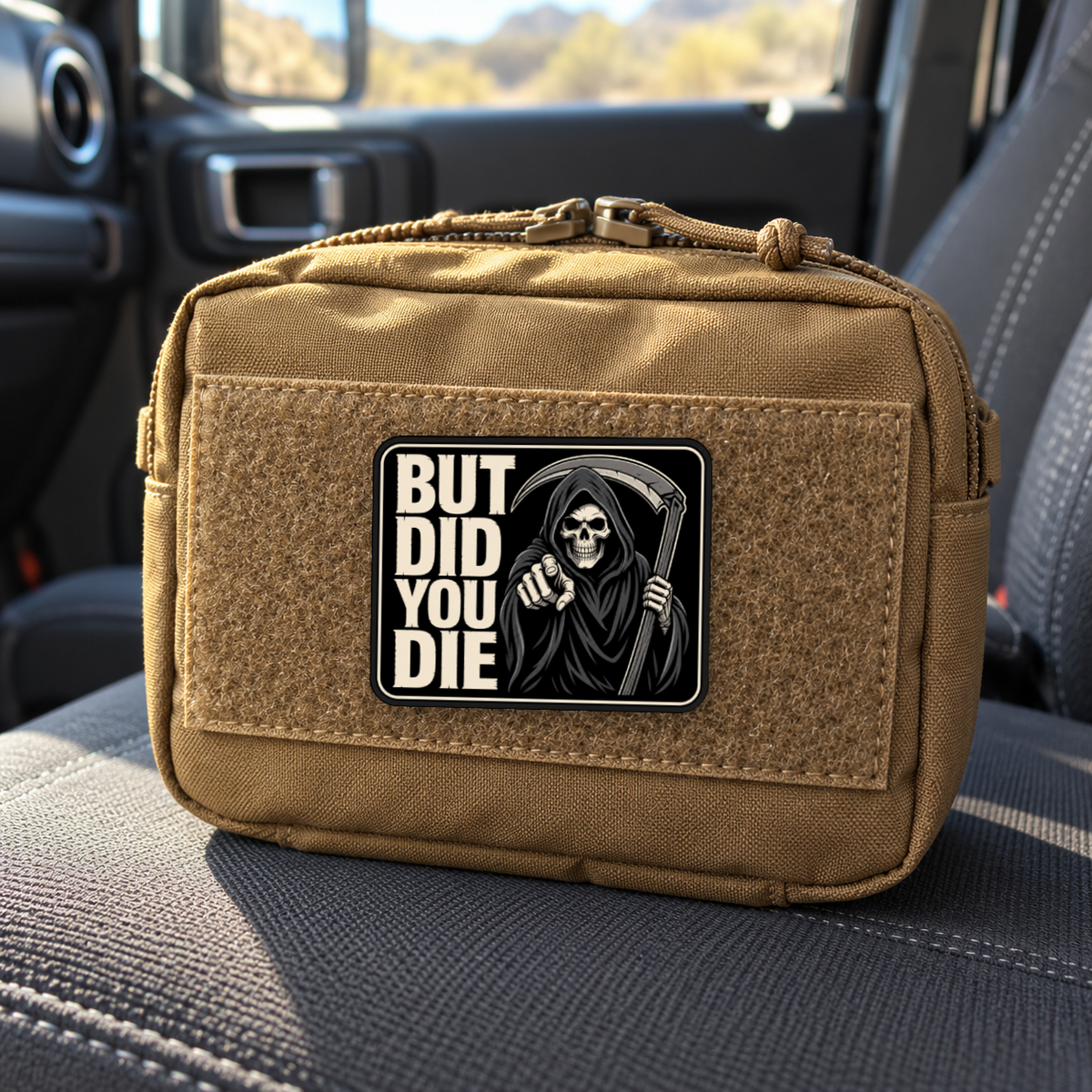 But Did You Die Reaper – Leatherette Morale Patch — in use