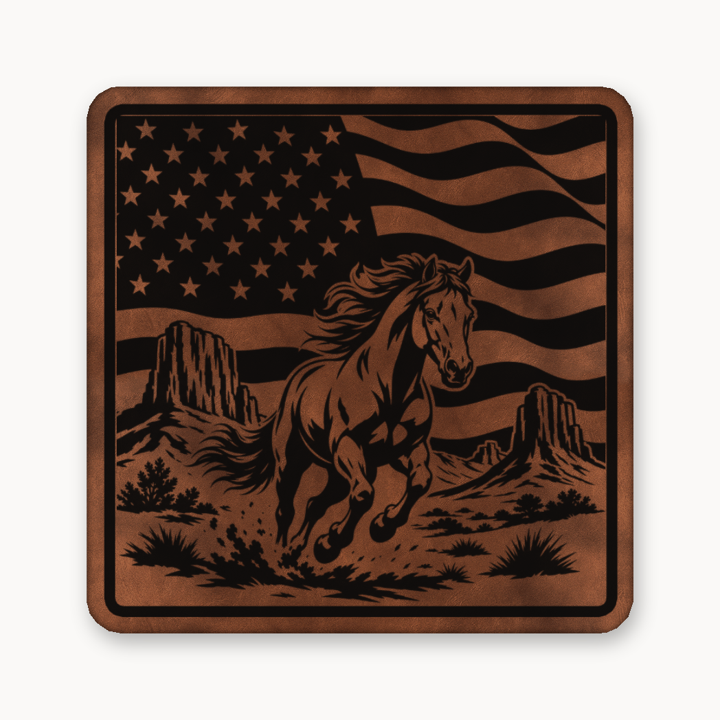 Western American Flag Horse – Leatherette Morale Patch — Chestnut Saddle Brown