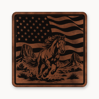 Western American Flag Horse – Leatherette Morale Patch — Chestnut Saddle Brown