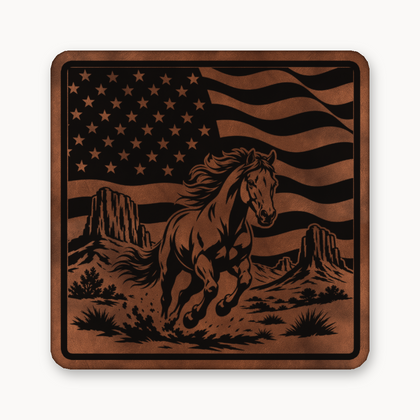 Western American Flag Horse – Leatherette Morale Patch — Chestnut Saddle Brown