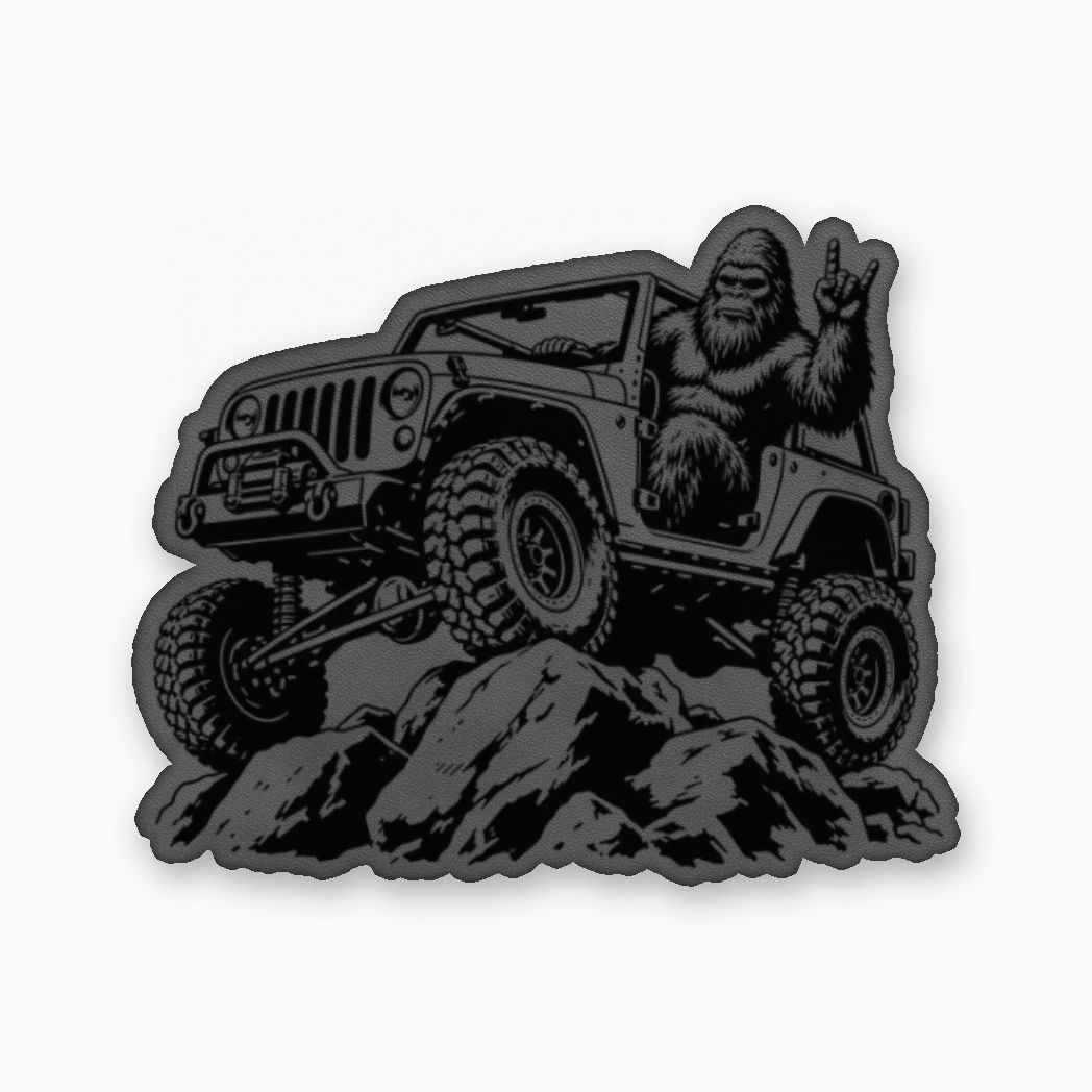 Sasquach Rocking Crawler – Leatherette Morale Patch — Classic Gray