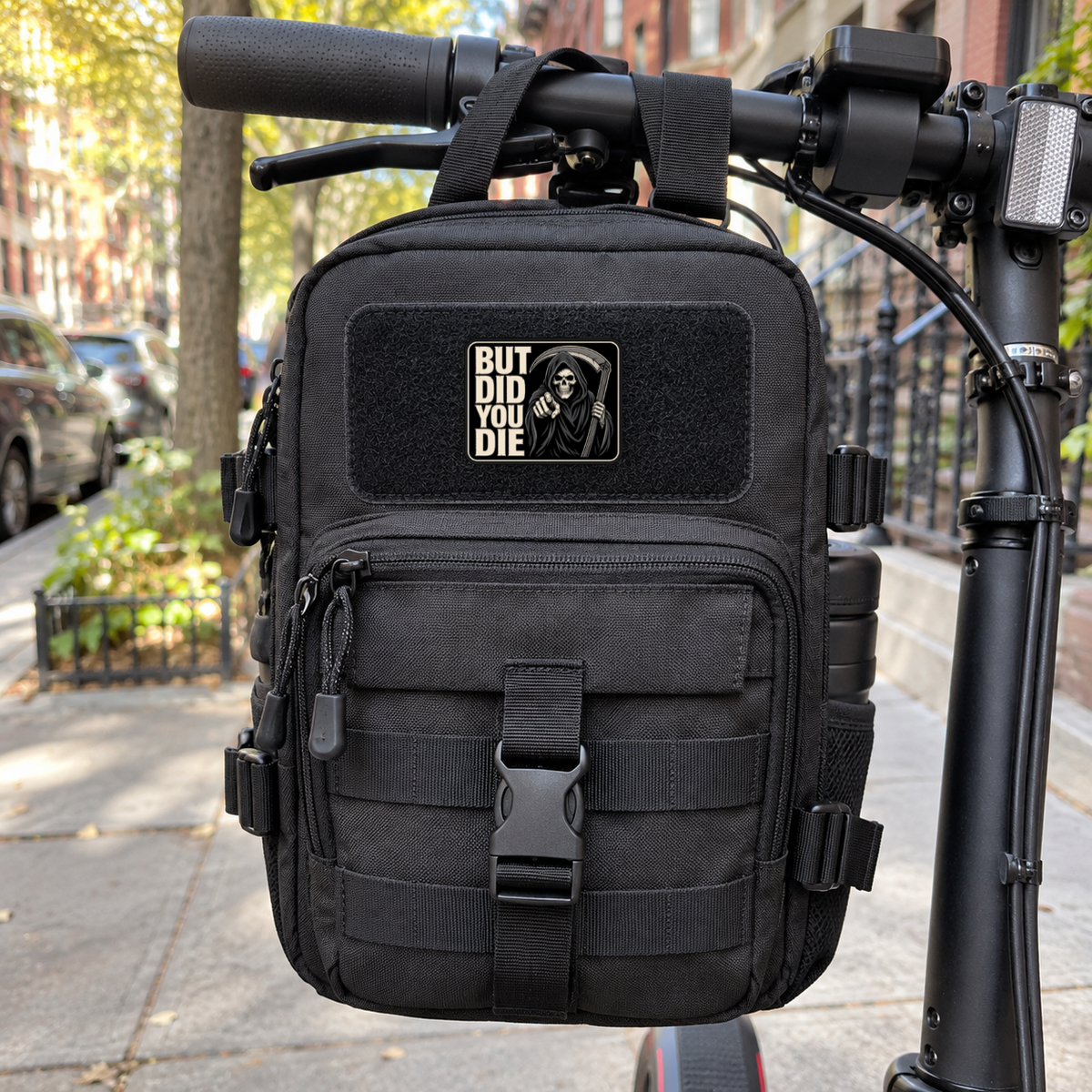 But Did You Die Reaper – Leatherette Morale Patch — in use