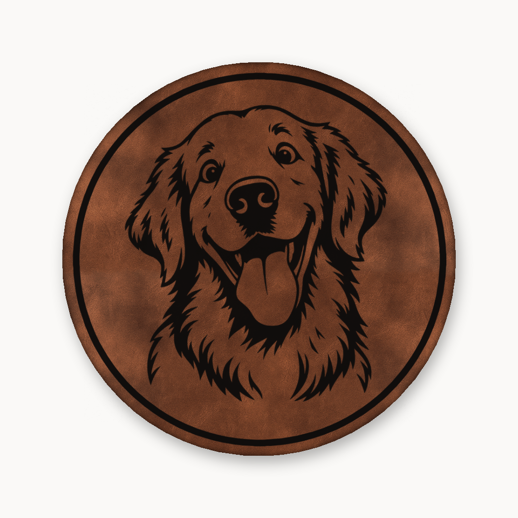 Goofy Golden Retriever – Leatherette Morale Patch — Chestnut Saddle Brown