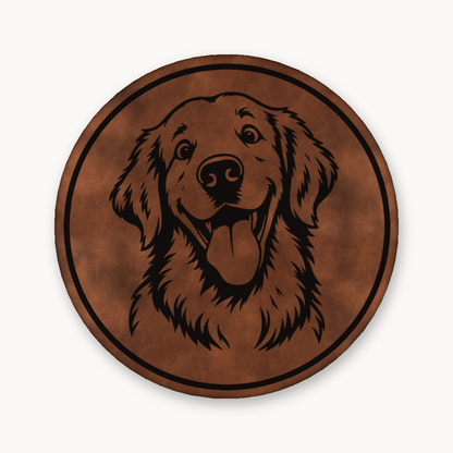 Goofy Golden Retriever – Leatherette Morale Patch — Chestnut Saddle Brown