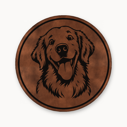 Goofy Golden Retriever – Leatherette Morale Patch — Chestnut Saddle Brown