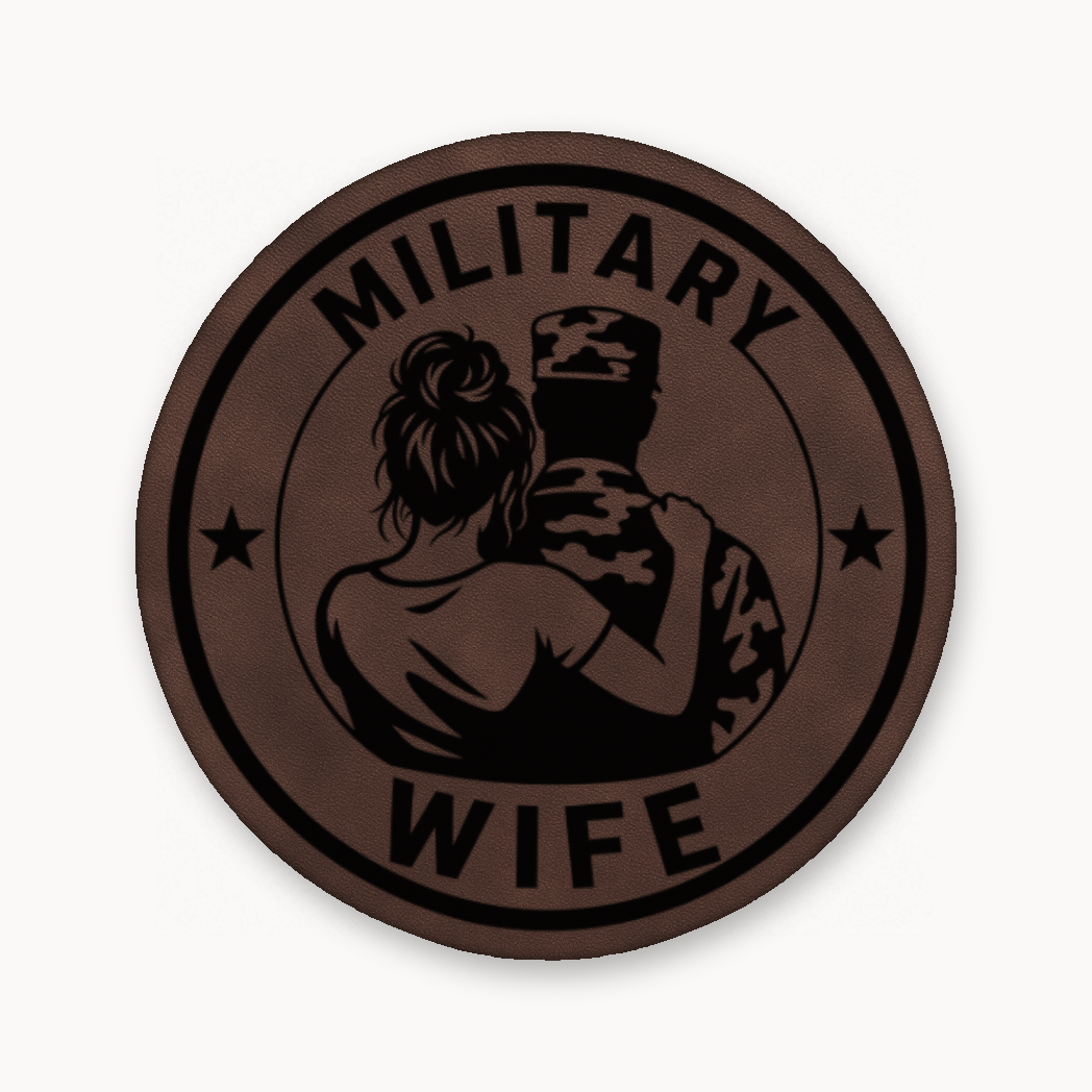 Military Wife – Soldier Emblem – Leatherette Morale Patch — Classic Light Brown