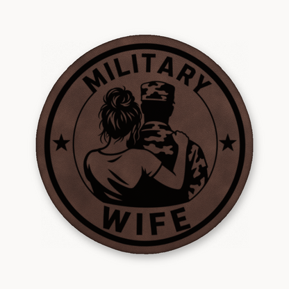 Military Wife – Soldier Emblem – Leatherette Morale Patch — Classic Light Brown