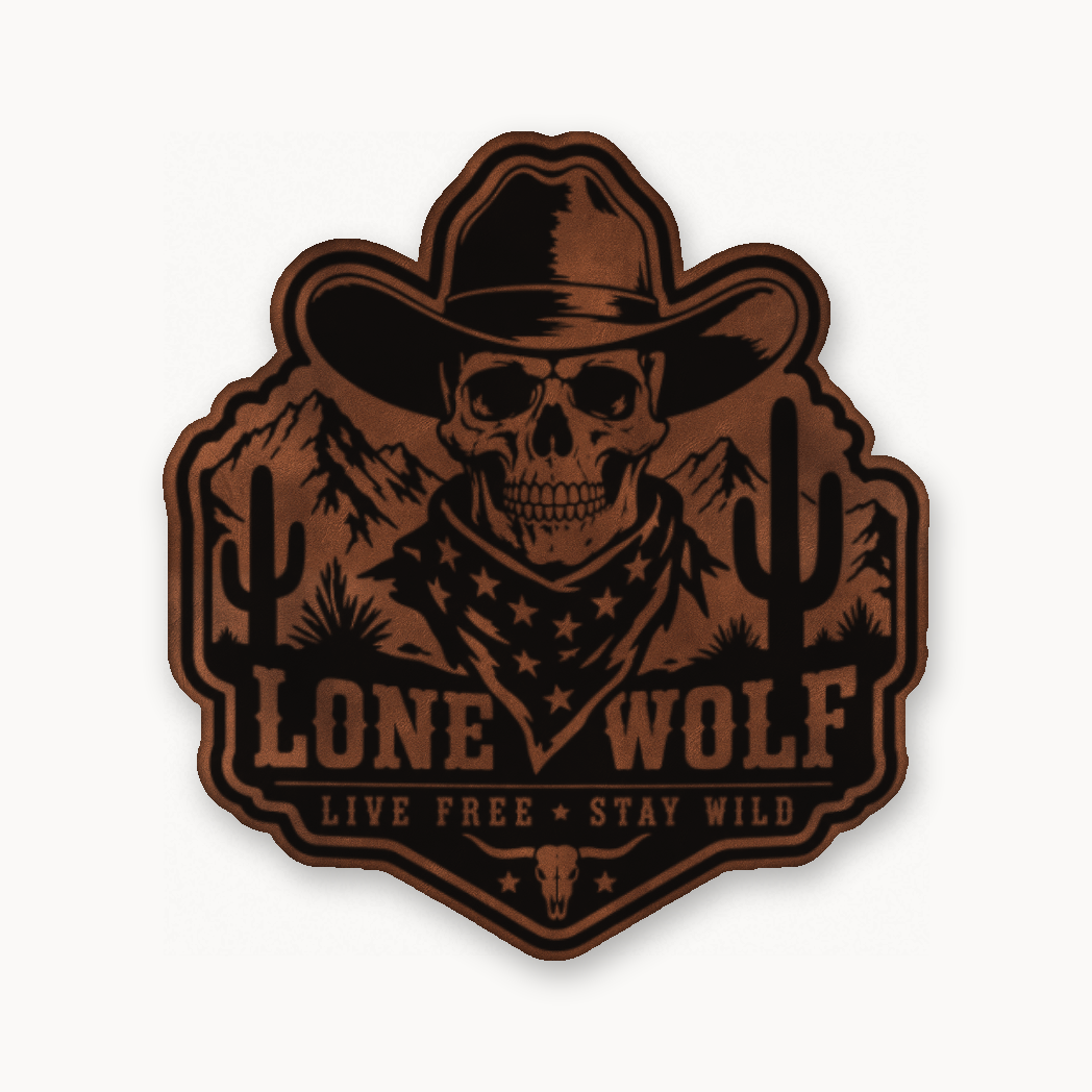 Lone Wolf Life Free Stay Wild – Leatherette Morale Patch — Chestnut Saddle Brown
