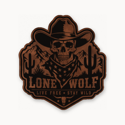 Lone Wolf Life Free Stay Wild – Leatherette Morale Patch — Chestnut Saddle Brown