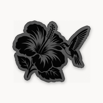 Humming Bird Flower – Leatherette Morale Patch — Classic Gray