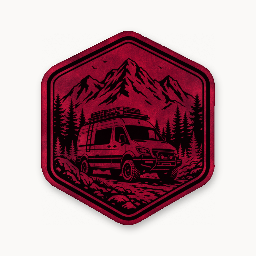 Overlanding Van Life – Leatherette Morale Patch — Dark Saddle Red