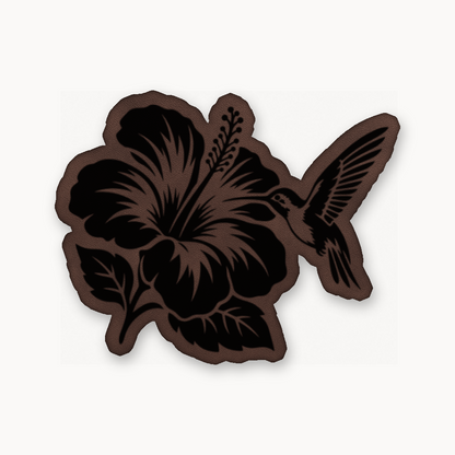 Humming Bird Flower – Leatherette Morale Patch — Classic Light Brown