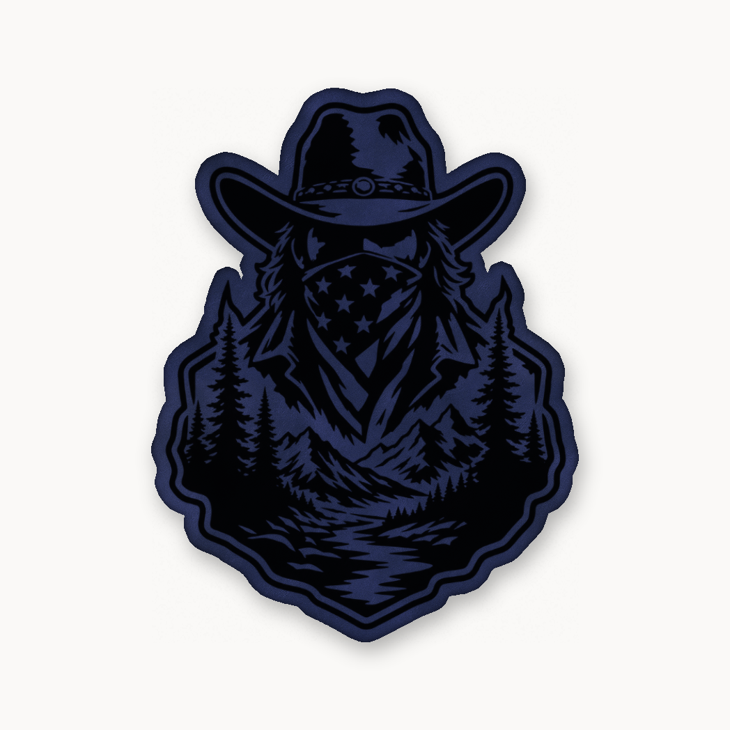American Cowboy Style 1 – Leatherette Morale Patch — Dark Saddle Blue