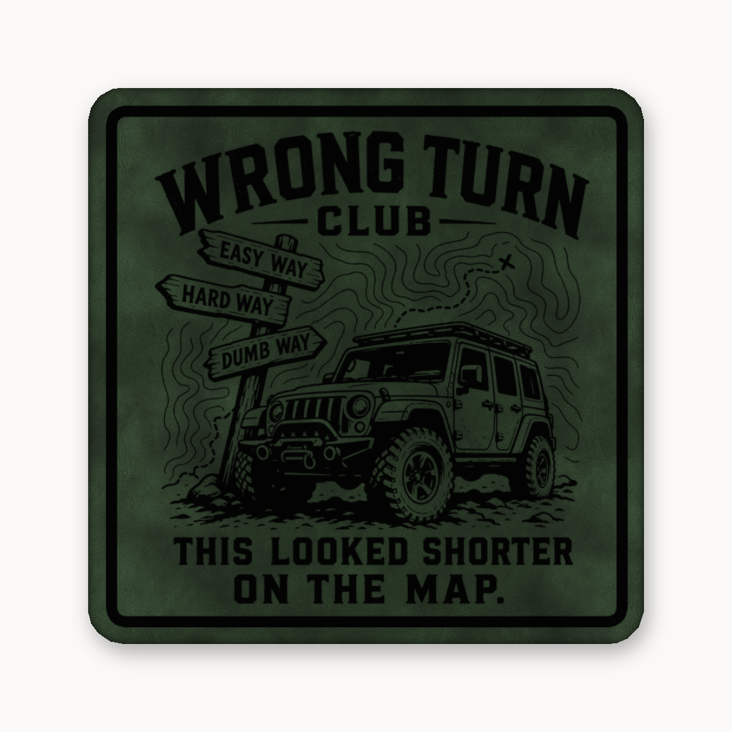 Wrong Turn Club – Leatherette Morale Patch — Dark Saddle Green