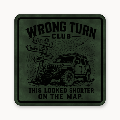 Wrong Turn Club – Leatherette Morale Patch — Dark Saddle Green