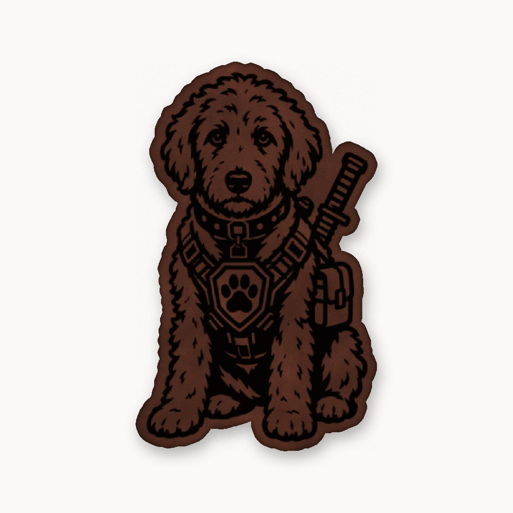 Tactical Labradoodle – Leatherette Morale Patch — Dark Saddle Brown