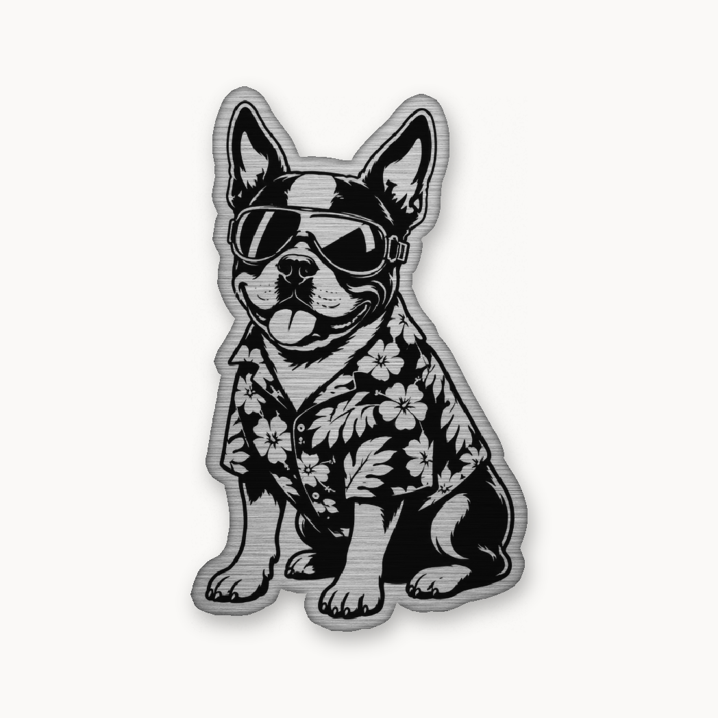 Beach Boston Terrier – Leatherette Morale Patch — Silver