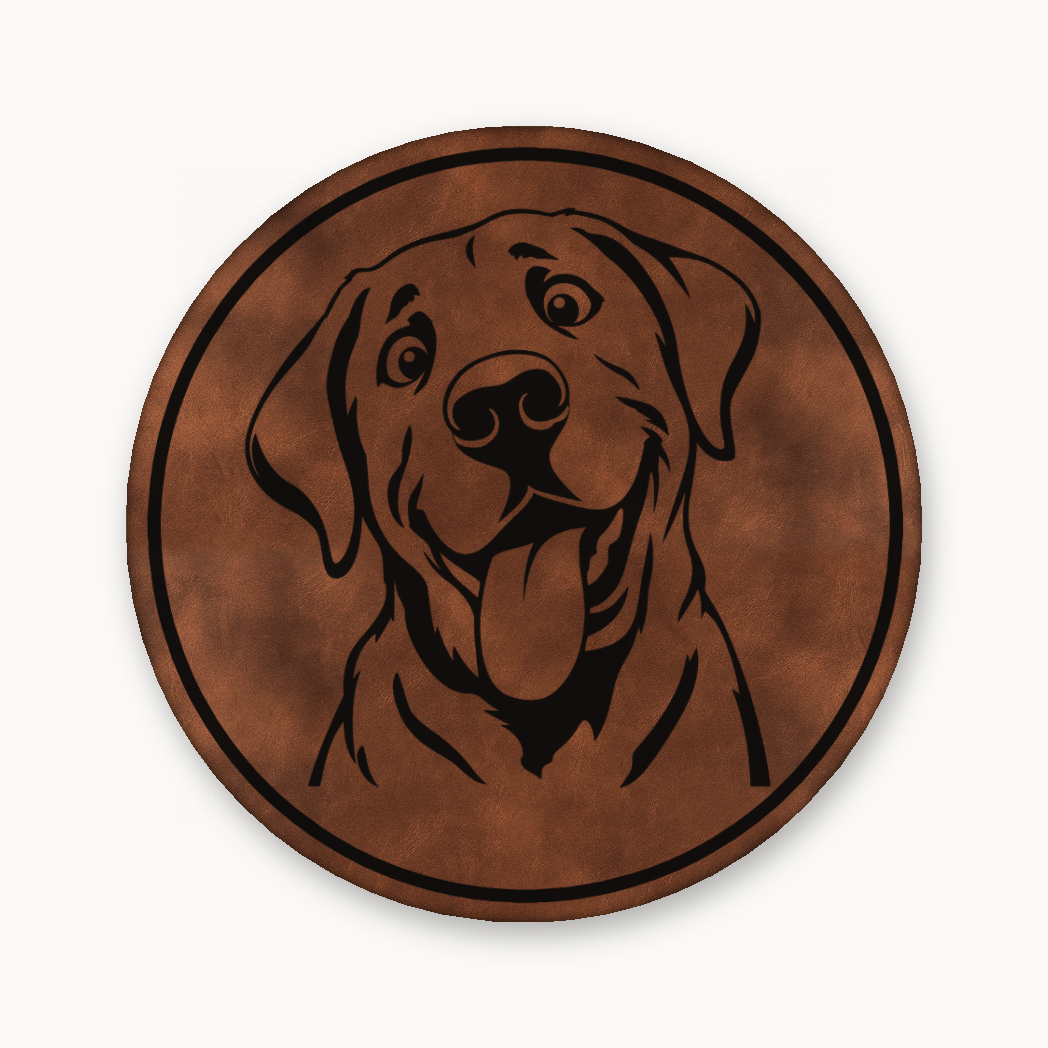 Goofy Labrador – Leatherette Morale Patch — Chestnut Saddle Brown
