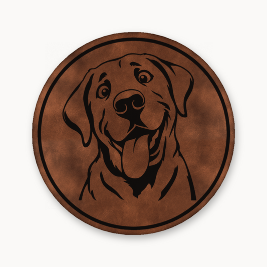 Goofy Labrador – Leatherette Morale Patch — Chestnut Saddle Brown