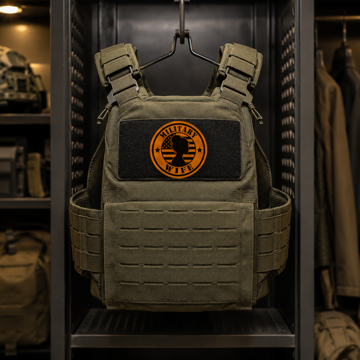 Military Wife Patch – Leatherette Morale Patch — in use