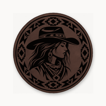 Western Tribal Cowgirl – Leatherette Morale Patch — Classic Light Brown